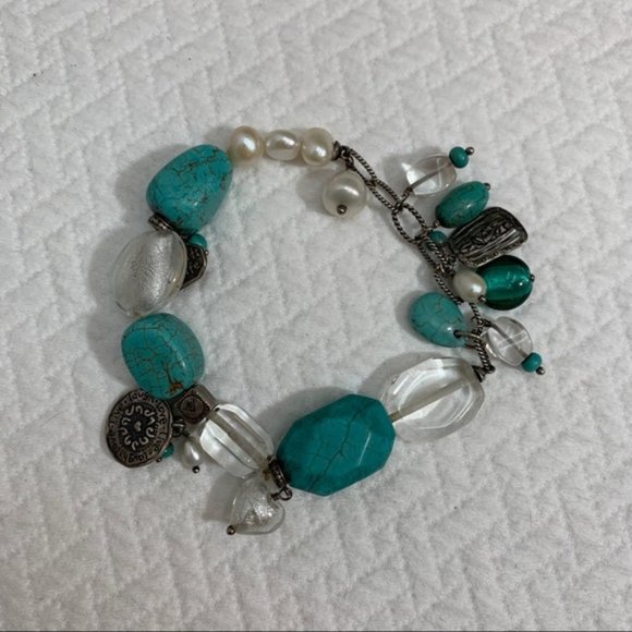 𝅺Silpada 2011 Conference 925 Silver Pearl Turquoise Girfriends Stretch bracelet - Picture 5 of 7